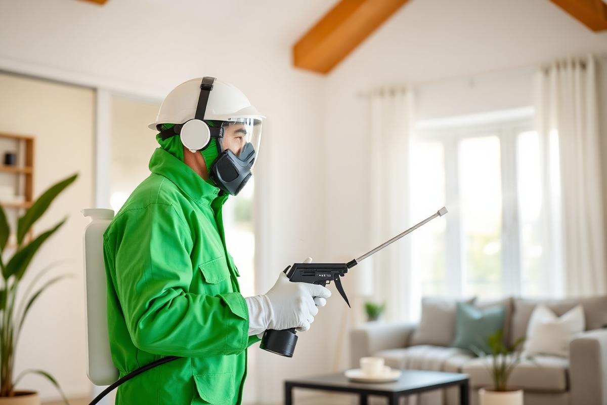 Técnico da Dedetizadora Chapecó aplicando controle de pragas em residência